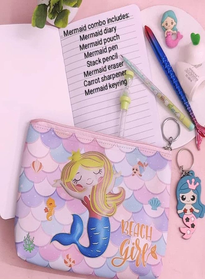 تارا13 مفكرة تيرا 13 حورية البحر للبنات (عبوة من 7 قطع) مفكرة مع قلم، مفكرة أطفال، مقلمة حورية البحر، قلم رصاص، ممحاة، أدوات مدرسية، هدايا مميزة للبنات - Image 3